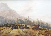 Jacobus Mancadan Mountain landscape with shepherds oil painting on canvas